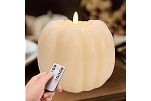 MOREDOTS Fall Decorations for Home - Fall Decor - Flickering Flameless Wax Pumpkin LED Candle with Timer Remote - Light Up Pumpkin Candle for Mantel Table - Thanksgiving Centerpiece for Autumn Indoor Decor