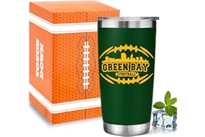 GYOTHRIG Football Fan 20 Oz Insulated Travel Coffee Cup Mug Tumbler with Lid Themed Merch Shop Men Women Sport Stuff Gear Apparel Packers Team Desk Decor Accessories Husband Boyfriend Dad Unique Birthday Gifts