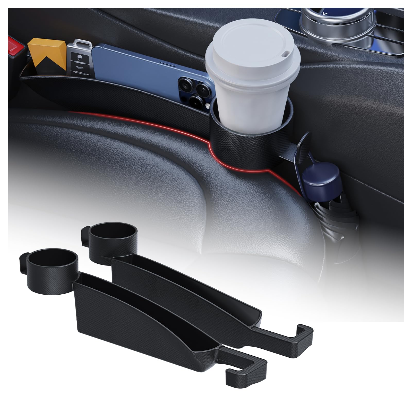Photo 1 of 2PCS Car Seat Gap Filler Organizer with Cars Cup Holder,Hook,3 in 1 Car Seat Gap Plug with Storage Slot & Seats Belt Holes & Charging Port,Universal in Between Cars Seats Catcher