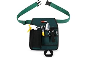 WISEPRO Garden Tool Belt with 6 Pockets, Adjustable Gardening Waist Tool Bag with Hammer Loop & Carabiner, Garden Organizer P