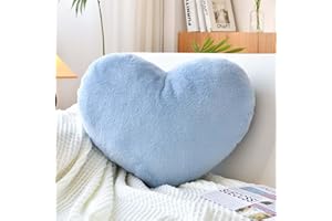 XVTRU Dusty Blue Heart Pillows, Cute Heart Decorative Pillow, Heart Shaped Throw Pillows for Bed, Faux Rabbit Fur Plush Hoom Decor Pillow Cushion for Chair Sofa Living Room (Mini 12.9" x 9.8")