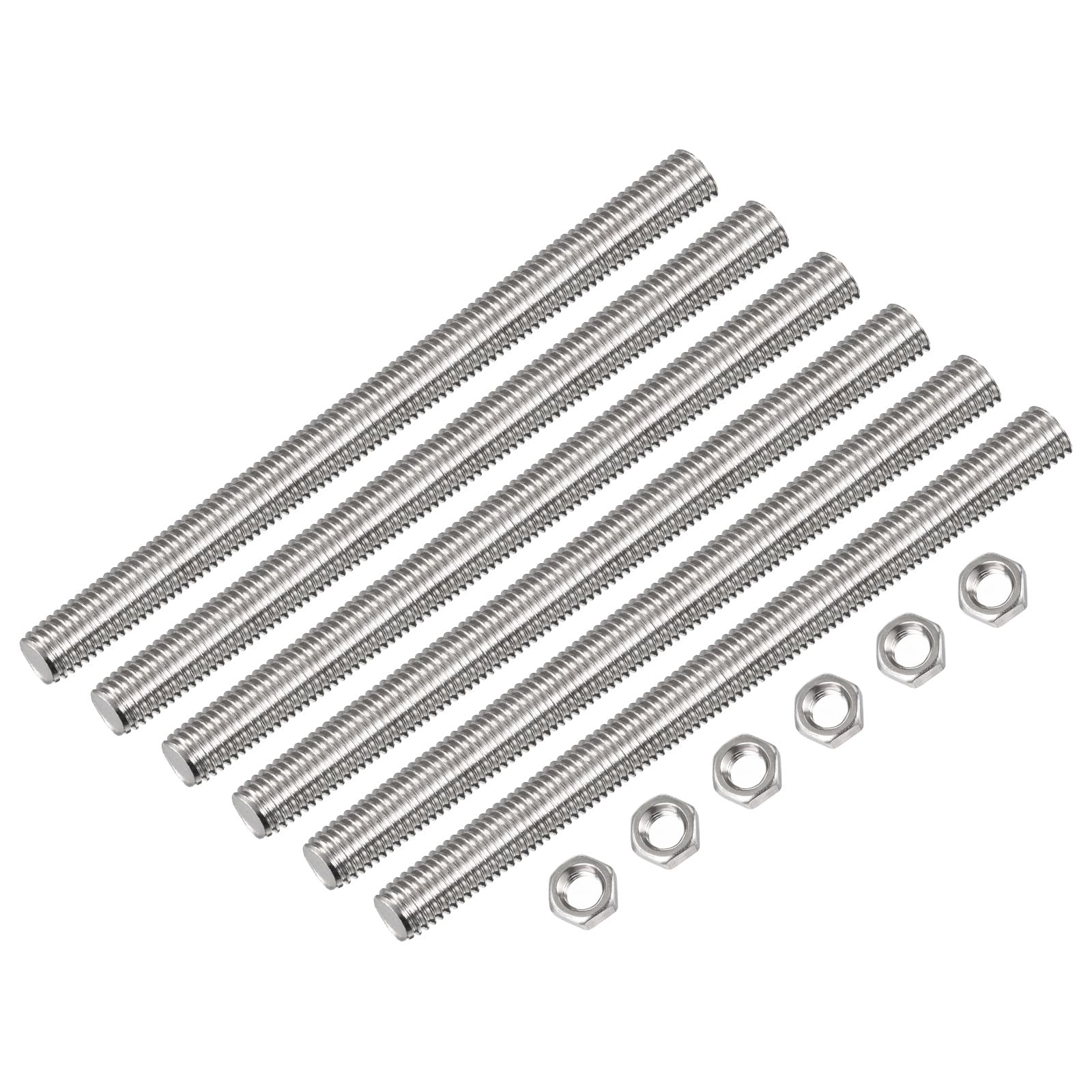 uxcell 6 Pcs M12 x 400mm Fully Threaded Rod with 6 Pcs Hex Nuts, 1.75mm Thread Pitch 304 Stainless Steel Right Hand Threaded Rods Bar Studs