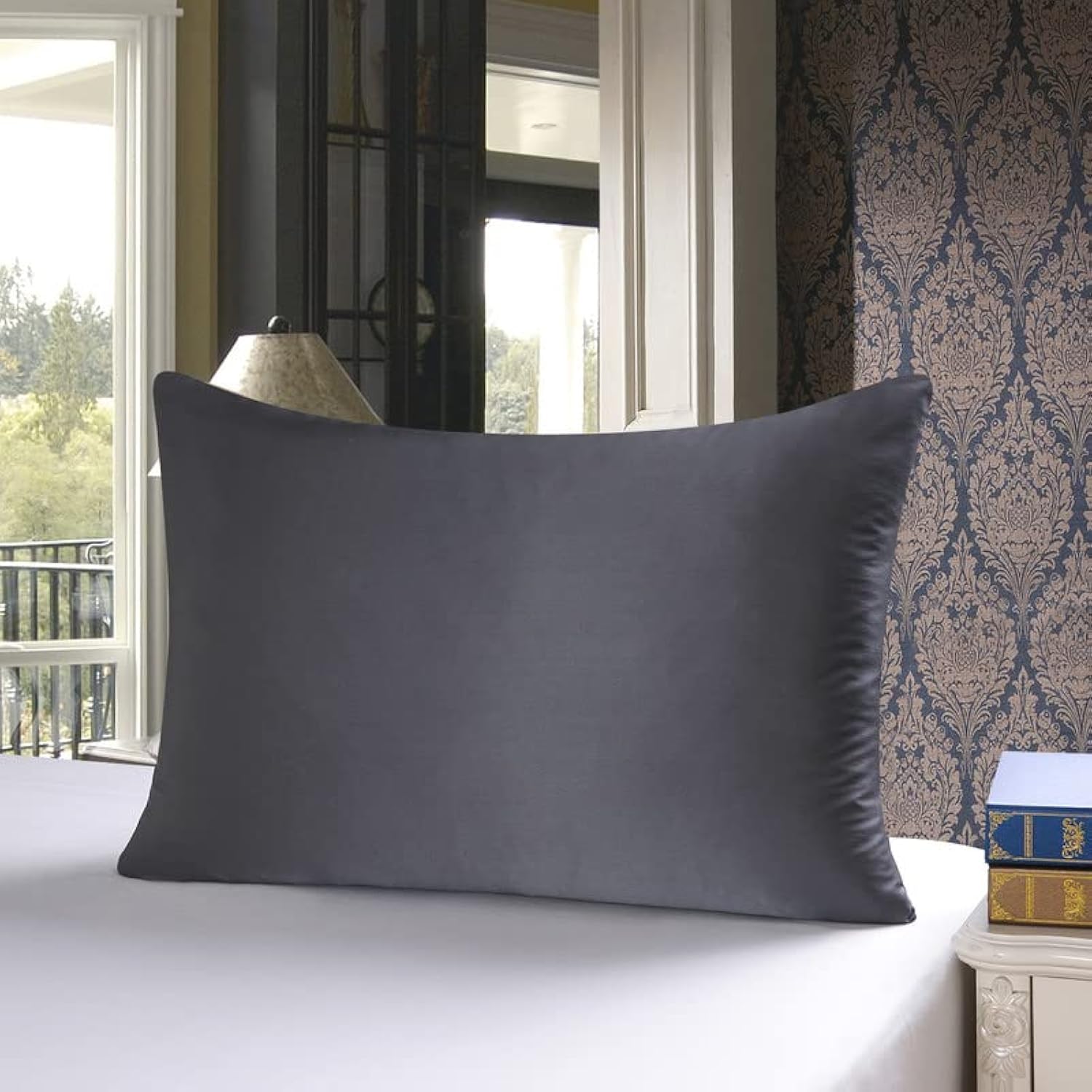 townssilk Both Side 100% 19mm Silk Pillowcase 50x60cm Pillow Case Cushion Cover with Hidden Zipper Darkgrey — image 1