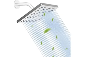 Hibbent Thickness Metal Rain Shower Head, 8 Inch High Pressure Rainfall Shower Head, Square Bathroom Waterfall Shower Heads, 