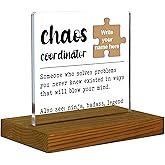 Chaos Coordinator Acrylic Desk Sign with Puzzle Piece, Personalized Funny Gift for Boss Coworker Teacher, Office Desk Humor Decor, Appreciation Keepsake for Women Men with Vintage Brown Wooden Base - FSG502