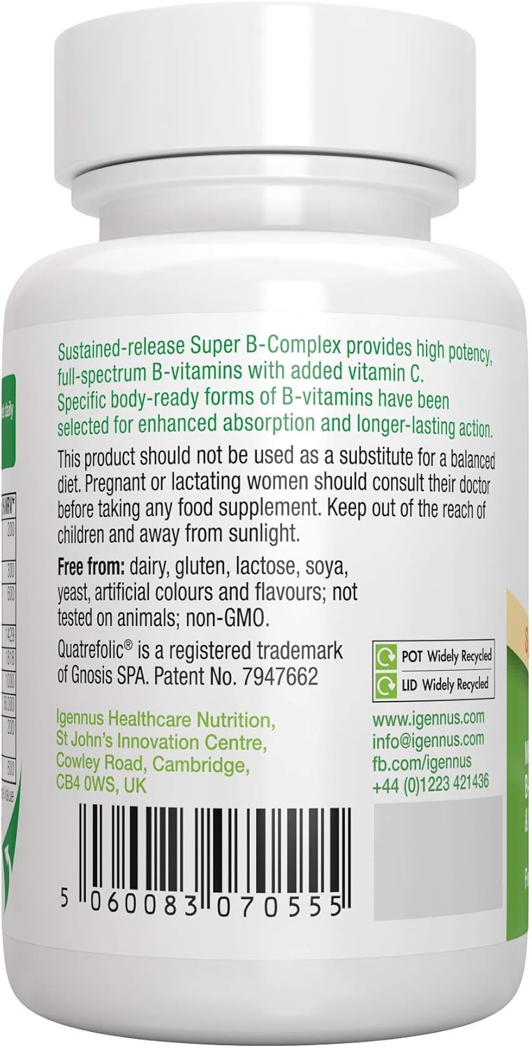 Super B-Complex – Methylated Sustained Release B Complex & Vitamin C, Folate & Methylcobalamin, Vegan, 60 Small Tablets: Health & Personal Care