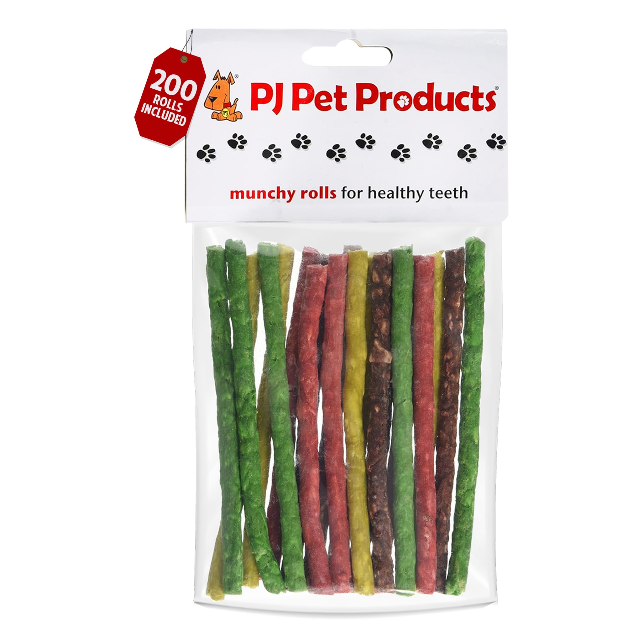 PJ Pet Products Munchy Rolls for Dogs – 12 cm Natural Dog Chews | Low Fat Dog Treats for Small & Large Dogs | High Protein Puppy Training Treats – 200 Rolls Total (Pack of 10 x 20 Rolls)