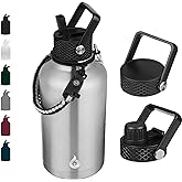 BJPKPK Half Gallon Insulated Water Bottles with Straw Lid, 64oz Large Water Jug, Stainless Steel Bottles with 3 Lids and Paracord Handle, Thermo for Hot & Cold Liquid, Stainless Steel