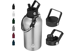 BJPKPK Half Gallon Insulated Water Bottles with Straw Lid, 64oz Large Water Jug, Stainless Steel Bottles with 3 Lids and Para
