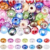 SUNNYCLUE 1 Box 100Pcs Acrylic Rondelle Beads Large Hole European Bead Bulk Iridescent Faceted Flat Round Abacus Charms Loose Spacers for Jewelry Making Bracelet Necklace Earring Craft Making Supplies