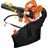 Leaf Vacuum Cordless with Bag, 2 in 1 Gas Powered Leaf Mulcher 2 Stroke 424 CFM Leaf Blower Vacuum Dual-Purpose Leaf Sucker Cleaner with Straight and Curved Blow Pipe, for Leaf Snow(Delivery from US)