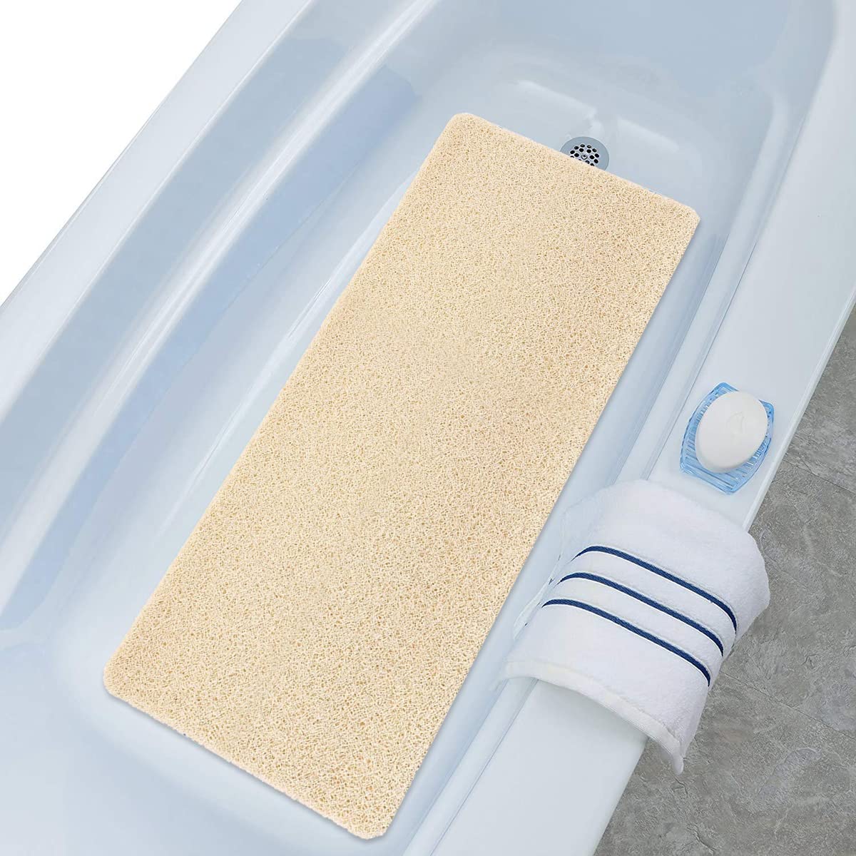 Lurowo Loofah Shower Mat, Non Slip Bath Mats with Drain for inside Shower, Soft Comfort Massage PVC Bath Rugs Quick Drying for Bathroom, 40*100cm (Beige) — image 1