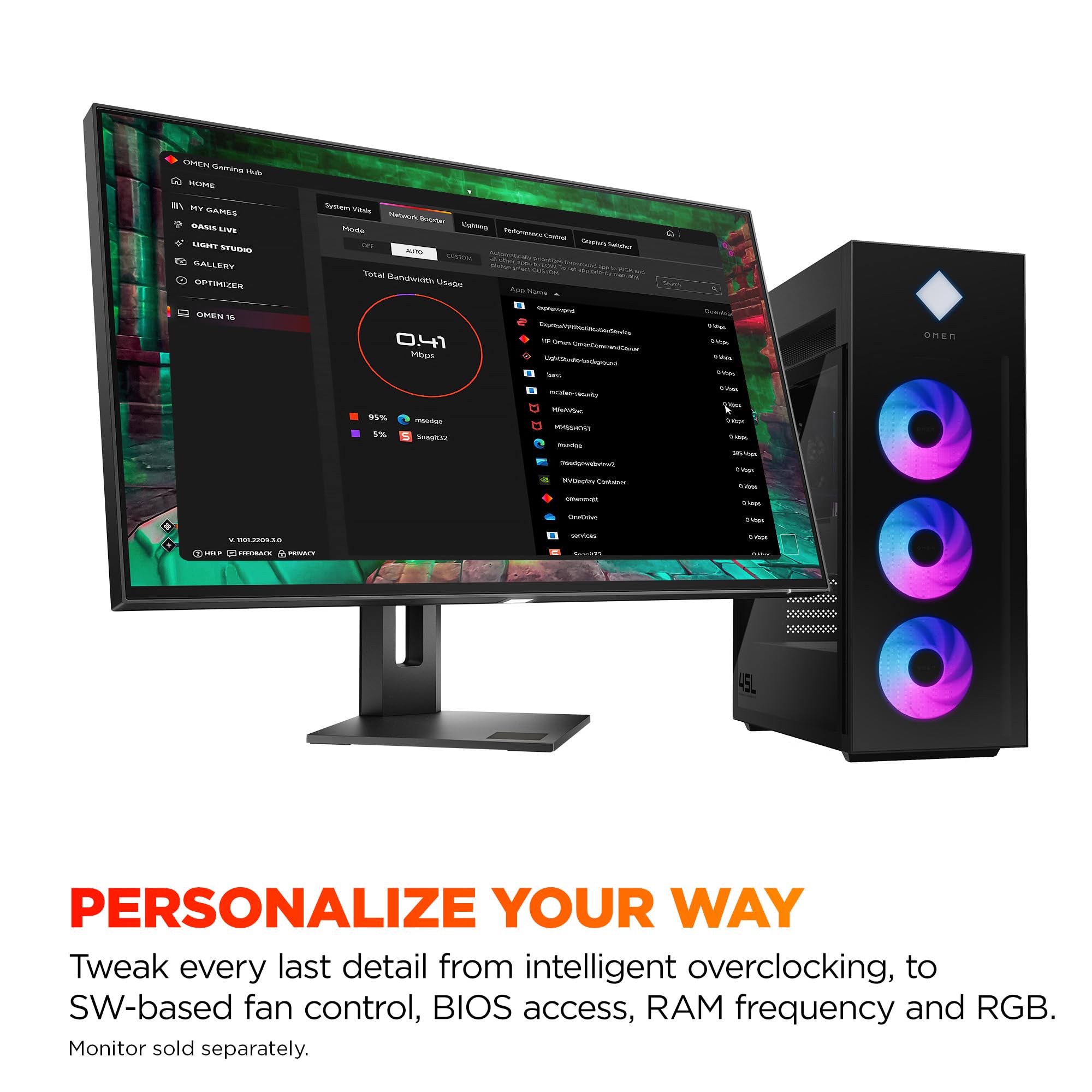 HP OMEN 45L Gaming Desktop, Intel Core Ultra 9 285K, 64 GB RAM, 2 TB SSD, NVIDIA GeForce RTX 5090, Windows 11 Pro, Microsoft Copilot, Tempered Glass, GT22-3090 (2025)