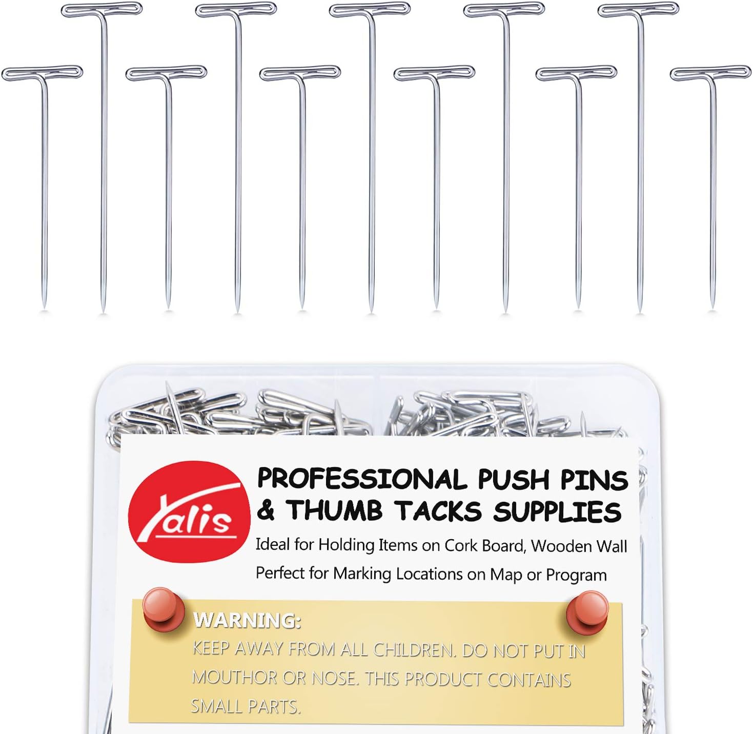 Yalis Steel T-pins 150 Pieces, 2 Inch and 1-1/2 Inch for Knitting, Modelling and Crafts