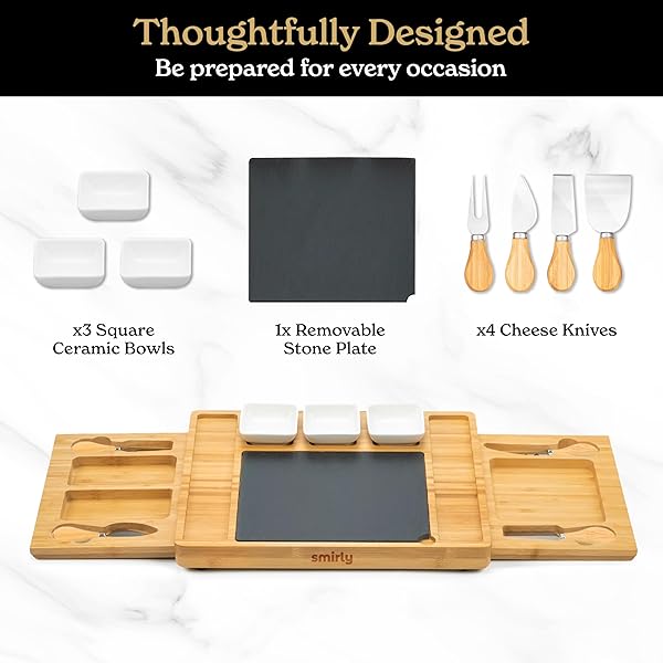 SMIRLY CHARCUTERIE BOARD SET – LARGE BAMBOO CHEESE BOARD FOR SERVING – HOUSE WARMING GIFTS NEW HOME, WEDDING & BRIDAL SHOWER GIFT, BIRTHDAY GIFT FOR WOMEN
