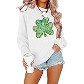 APRFLOWER Women St. Patrick's Day Sweatshirts Shamrock Clover Print Long Sleeve Shirts Casual Irish Gift Pullover Tops