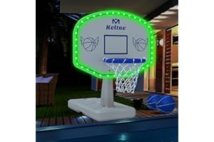 Solar Pool Basketball Hoop with Lights, 34"x34"x42.2" Oversized Swimming Pool Toys with 2 Balls/Pump for Poolside Water Baske