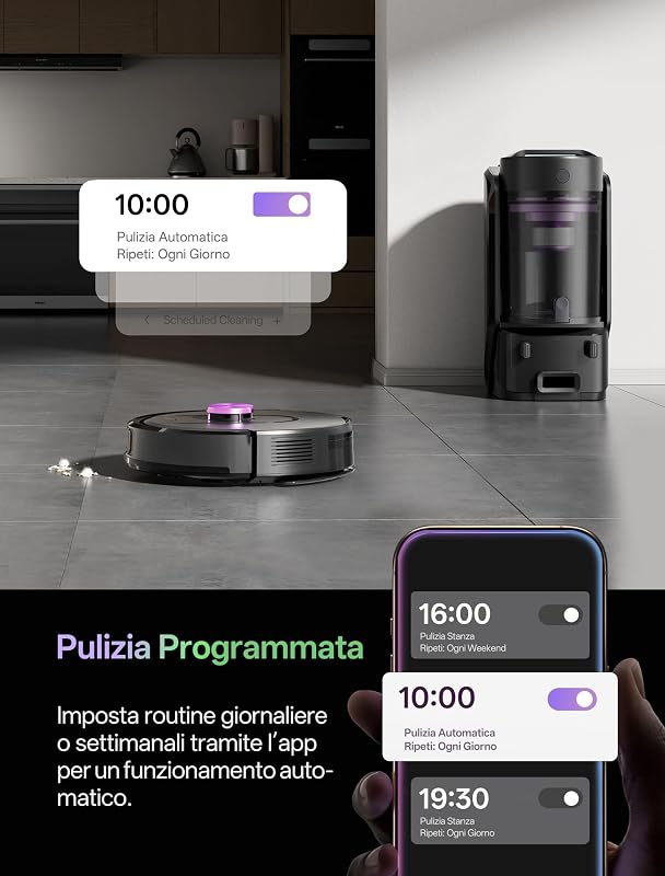 W15 Robot Aspirapolvere Lavapavimenti con Mappatura 15000Pa,3 Ore Autonomia,Svuotamento Automatico,Senza Sacco,Aspirapolvere Robot Lavapavimenti Mappatura con Stazione per Tappeti/Pavimenti
