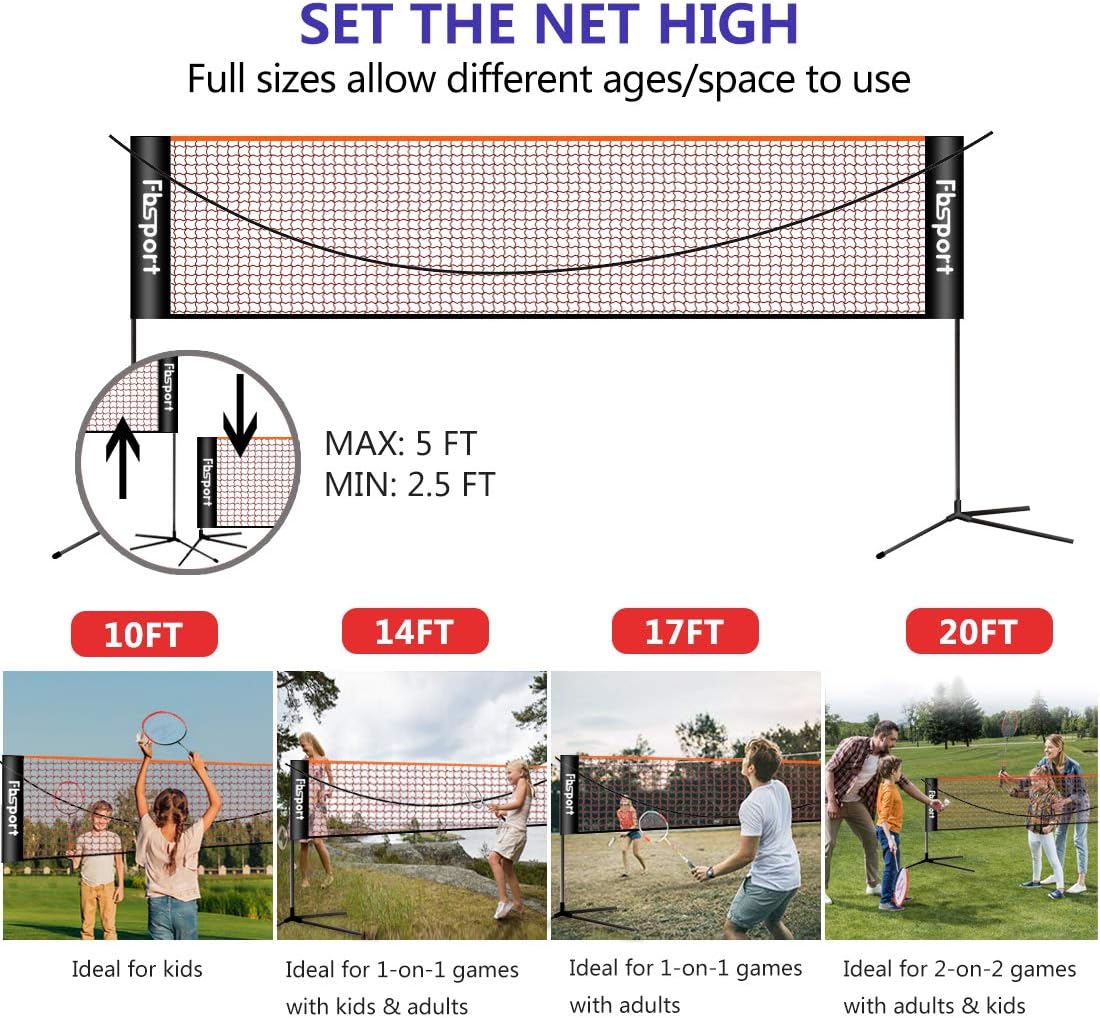 FBSPORT Portable Badminton Net Set, Adjustable Height Tennis, Kids Volleyball, Soccer Tennis Badminton Net with Poles Carry Bag, Easy Set up Net for Backyard, Indoor, Outdoor, Beach, Driveway : Sports & Outdoors