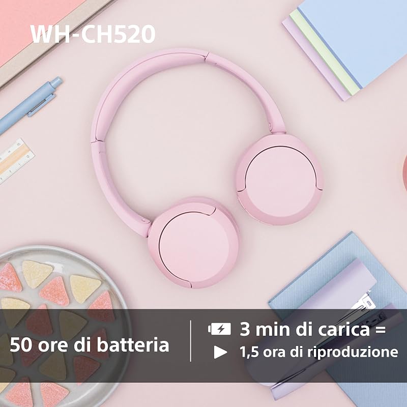 WH-CH520 | Cuffie Wireless, Connessione Multipoint, con Microfono, Fino a 50 ore di durata della batteria con Ricarica rapida - Nero