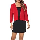 Satuun Women's 3/4 Sleeve Bolero Shrugs Lightweight Open Front Cropped Cardigan Sweaters