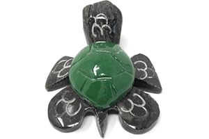 Happy Aloha Hawaiian Hand Carved Natural Marble Turtle Assorted (Green, 1.5-inch)