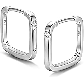 KristLand - Dainty S925 Silver Square Hoop Earrings for Women Lightweight Crystal Small Open Square Huggies