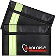 ROLOWAY Small Fireproof Bag (5 x 8 inches) with Reflective Strip, Non-Itchy Fireproof Money Bag, Fireproof Wallet Bag, Cash Fireproof Bag Set for Valuables - Passport, Currency & Keys (2-Pack Black)