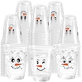 KOPOOEOE 100 Pack Christmas Snowman Disposable Cups 12oz Smiling Snowman Face Plastic Party Cups Winter Drinking Cup for Xmas Holiday Party Favor Supplies Decor