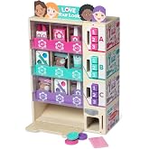 Melissa &amp; Doug Beauty Kiosk Wooden Vending Machine Salon Play Set | 24 Pieces, Wooden Vending Machine, Play Coins, Pretend Play, Mess-Free Toy Makeup Lipstick, Preschool Toys for Kids, Ages 3+