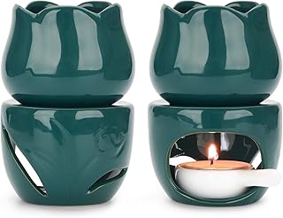 ComSaf Keramik Duftlampe Teelicht mit Kerzenhalter 2er Set, Abnehmbar Wachs Aromalampe Duftöl Kerzenhalter Aromabrenner für Duftöl und Duftwachs (Grün)