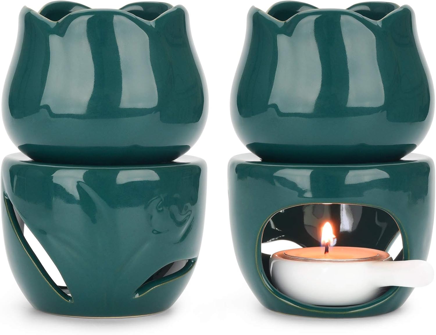 ComSaf Keramik Duftlampe Teelicht mit Kerzenhalter 2er Set, Abnehmbar Wachs Aromalampe Duftöl Kerzenhalter Aromabrenner für Duftöl und Duftwachs (Grün)