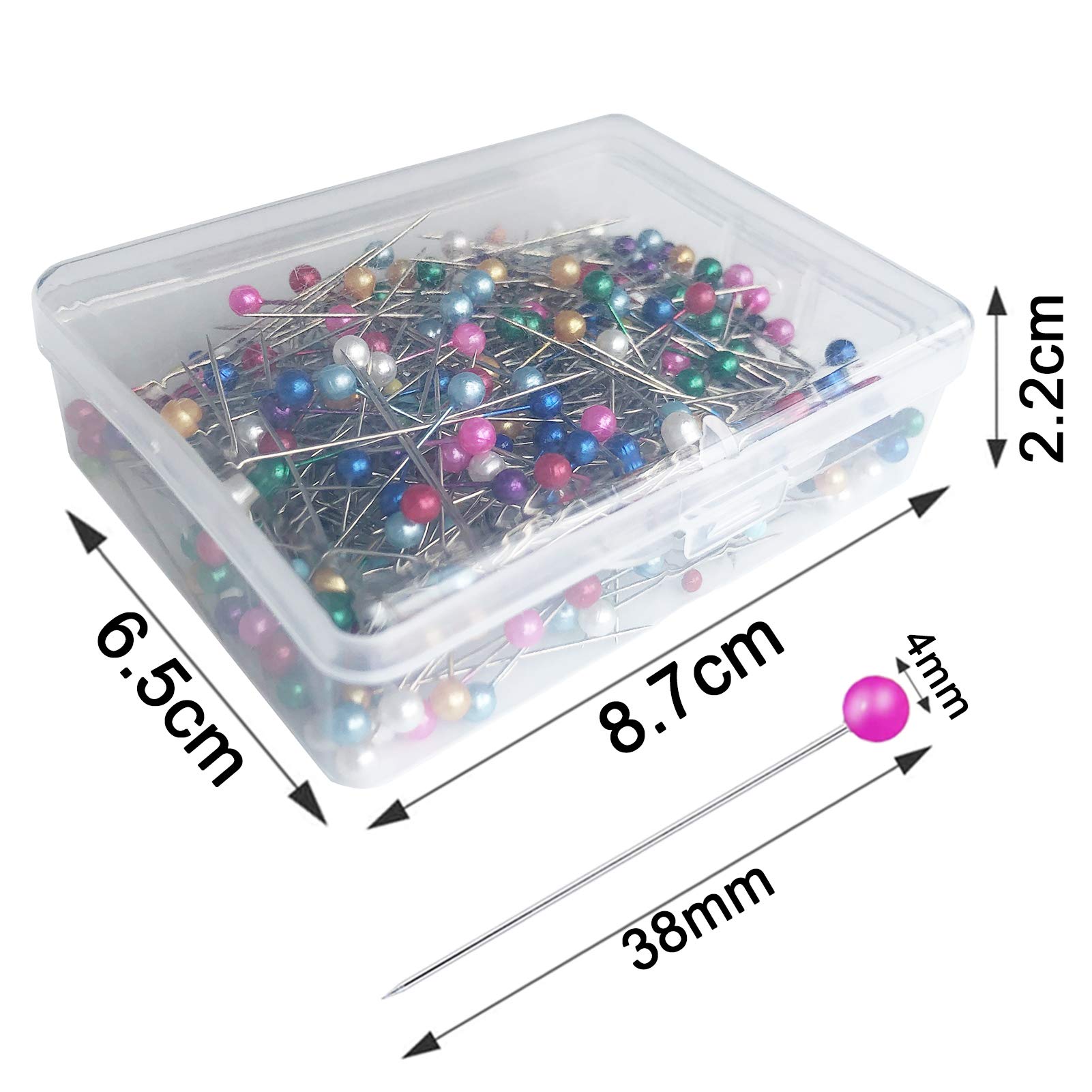 Benvo 250Pcs Sewing Pins with Plastic Pearl Head Pins Straight Quilting Pin 38mm Multicolor Ball Heads Pins with Hanging Plastic Contain Box for DIY Sewing Craft Dressmaker Jewelry Decoration Fabric