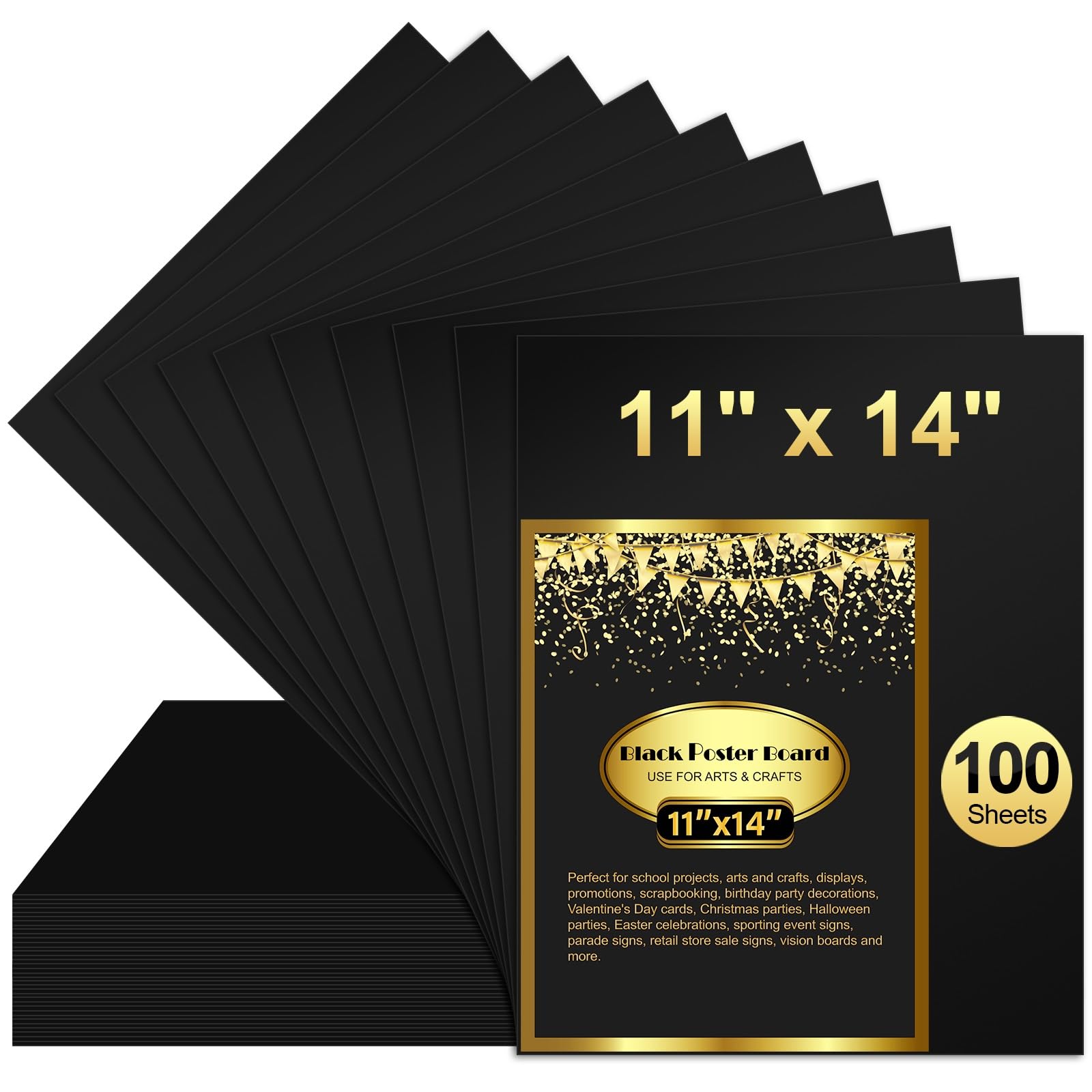 Photo 1 of 100 Pcs Black Poster Board Paper 11x14, ROOKEA Vision Boards Posterboard Bulk for School Projects Classroom Arts Craft Presentations Drawing Scrapbooking Blank Graphic Display