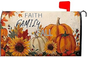 Kcozydecor Faith Family Fall Mailbox Covers Magnetic Standard Size 18"" X 21"", Autumn Sunflower Maple Leaf Pumpkin Mailbox Wraps Post Letter Box Cover for Holiday Garden Yard Decor