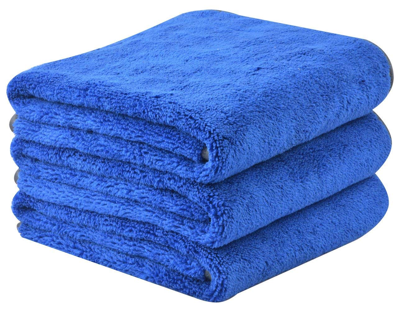 HIDMD Microfibre Car Drying Towels Absorbent Large Car Cleaning Cloths Plush Thick Washing Auto Detailing 380gsm 40CM x 60CM 3 Pack Blue