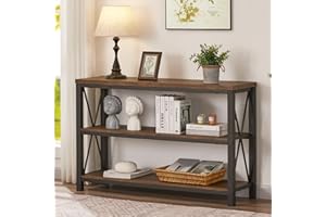 BON AUGURE Rustic Entryway Table, Farmhouse Hallway Table, Console Tables for Entryway, 3 Tier Sofa Tables for Living Room, Industrial Entry Table (47 Inch, Rustic Oak)