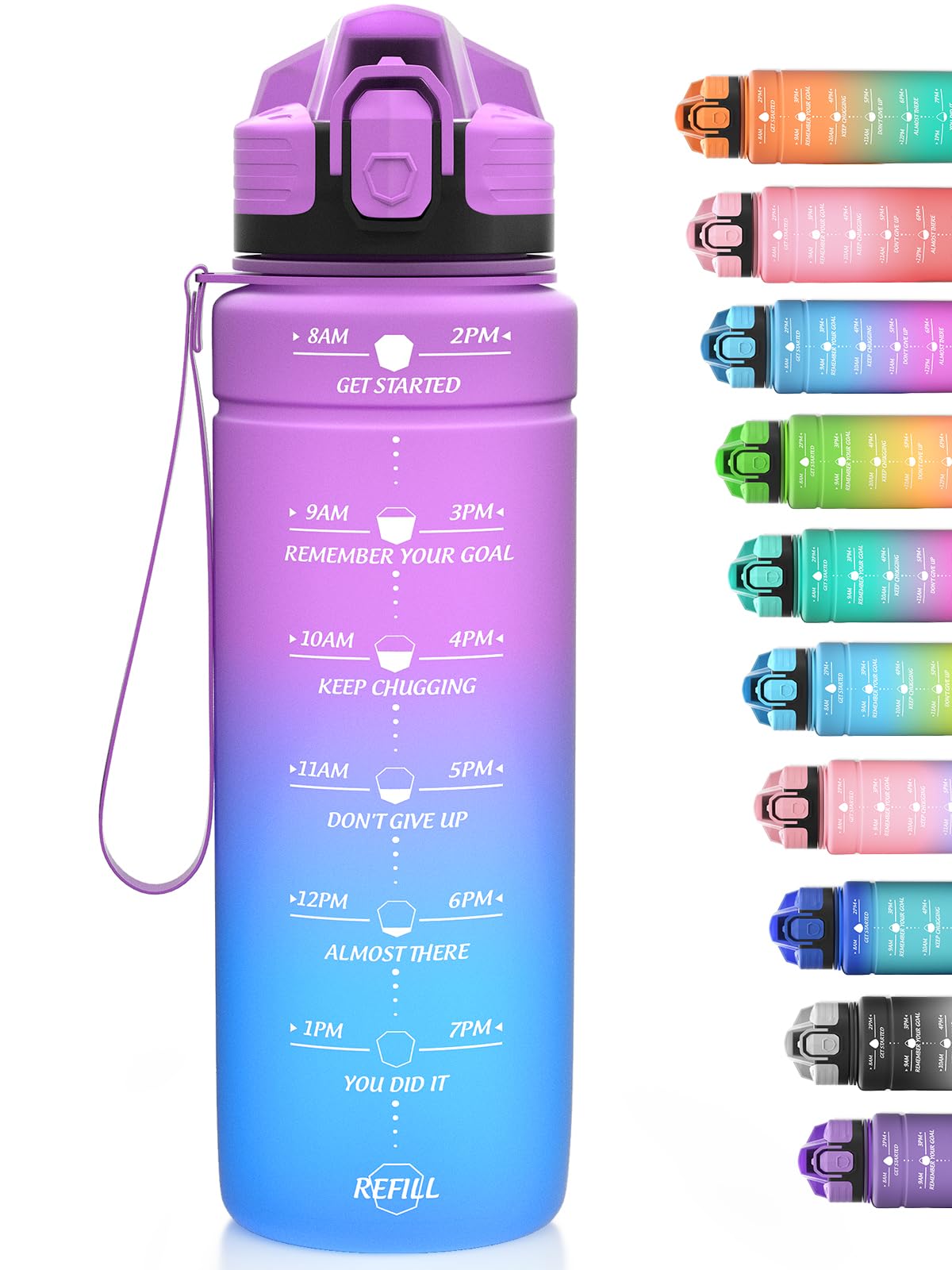 Niggeey Motivational Water Bottle with Time Marker, Sports Water Bottles 1.5l, 1l, 700ml, 500ml Kids Water Bottles, Leak Proof BPA Free Tritan Drink Bottle for School, Gym and Sport, Cycling