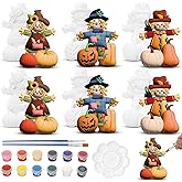 Maasechs 6 Pack Thanksgiving Ceramic Scarecrow Craft Kit Paint Your Own Scarecrow with Paints Brushes and Palette Unpainted Ceramic Statues Table Top Decor for Fall Home Decor Gift Arts Craft