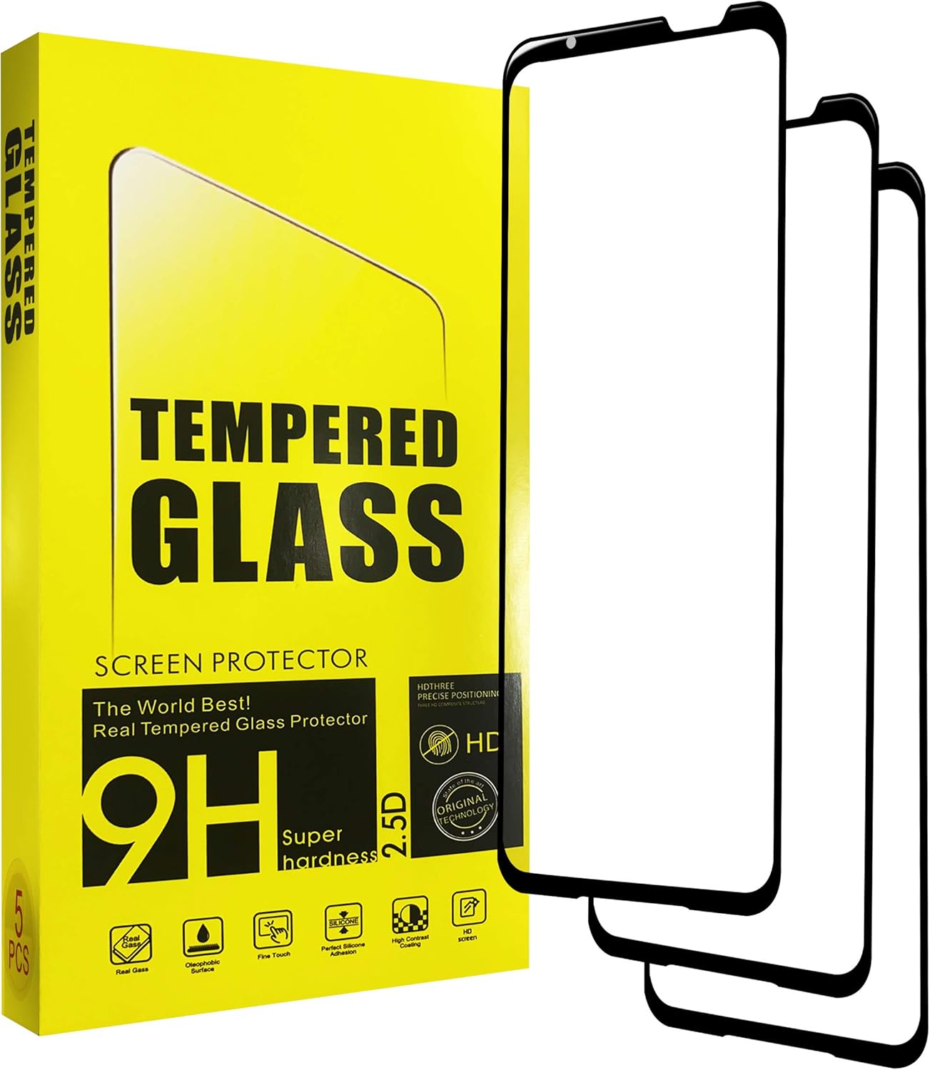 Asus ROG Phone 5 Screen Protector(5 PACK), Tempered Glass 9H high hardness, Full Coverage HD Anti-Scratch Anti-Fingerprint Clear Tempered Glass Protective Film Compatible with Asus ROG Phone ZS673KS 6.78"