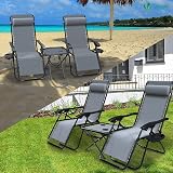 VOUNOT Zero Gravity Chair with Side Table Set of 2 Grey Folding Loungers view 8