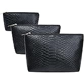 lllyan 3 Pcs Makeup Bag Set for Women Black Soft Leather Travel Cosmetic Bag Make Up Pouch Small Travel Zipper Pouch,Water-resistant Makeup Organizer Bag for Women（Black）