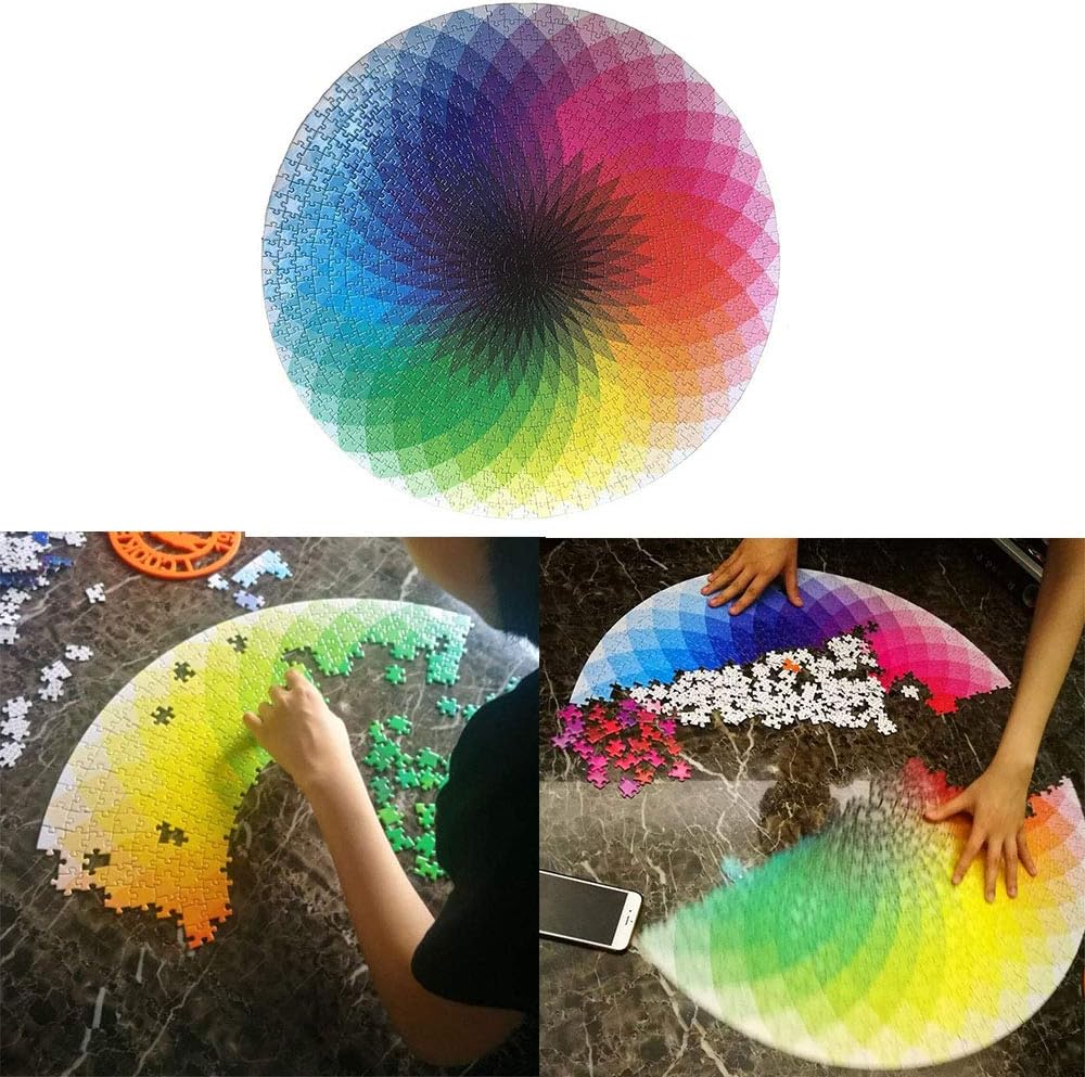 YChoice365 Bits and Pieces 1000 Piece Jigsaw Puzzle for Adults, 1000Pcs/Set Kids Adults Cardboard Colorful Round Jigsaw Puzzles Rainbow Palette Intellectual Game