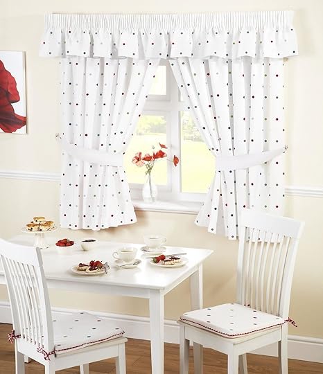 Spotty Spot White Green Red Embroidered 168x137cm Kitchen Curtain