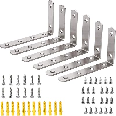 Hyber&Cara 6 Pack Heavy Duty Right Angle Bracket Stainless Steel 125x75mm