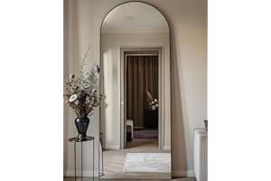 LadyNow Full Length Mirror, 58"x18" Arched Floor Mirror Freestanding, Floor Standing Full Body Mirror with Stand for Bedroom, Hanging Mounted for Living Room Cloakroom, Black