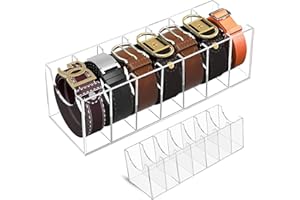 JOLYBAY Acrylic Belt Organizer for Closet - 7 Compartments Transparent Storage Holder | Display Case for Makeup, Jewelry, Watches, Bow Tie, & Bracelets | Multipurpose Clear Containers & Versatile Design