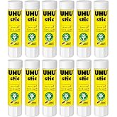 UHU Stic Glue Stick - Strong and Fast, Solvent Free Adhesive - Clear Application - 8.2g - Pack of 12