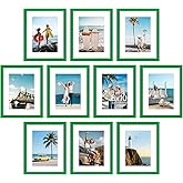 decorUhome 8x10 Picture Frame Set of 10, Display Photos 5x7 with Mat or 8x10 Unmatted for Picture Frames Collage Wall Decor, Green