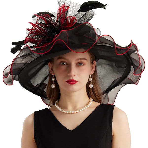 Women Organza Church Tea Party Hats Floral Black Red 710C4jAlslL._AC_UY1000_.jpg main image 4